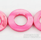 Shell Beads, Deep Pink, 25mm dyed ring shape, Sold per 15.7-inch strand