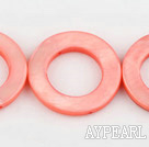 Shell Beads, Watermelon Red, 25mm dyed ring shape, Sold per 15.7-inch strand