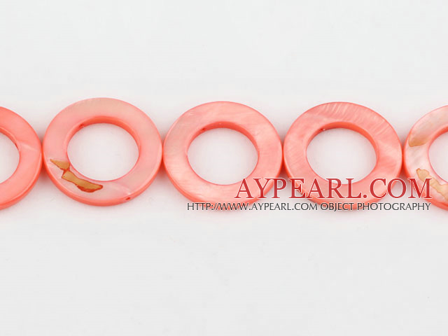 Shell Beads, Watermelon Red, 25mm dyed ring shape, Sold per 15.7-inch strand
