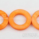 Shell Beads, Orange, 25mm dyed ring shape, Sold per 15.7-inch strand