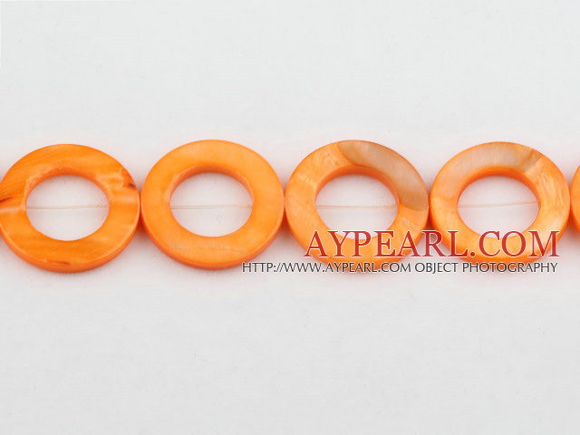 Shell Beads, Orange, 25mm dyed ring shape, Sold per 15.7-inch strand
