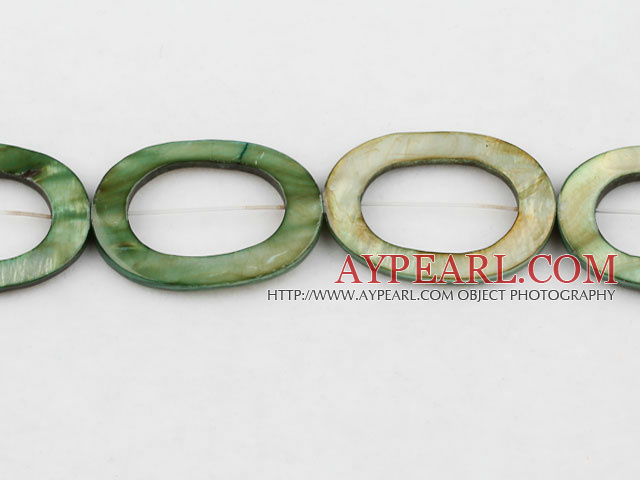 Shell Beads, Olive green, 3*25*35mm fresh water, hollow out egg shape, Sold per 15-inch strand