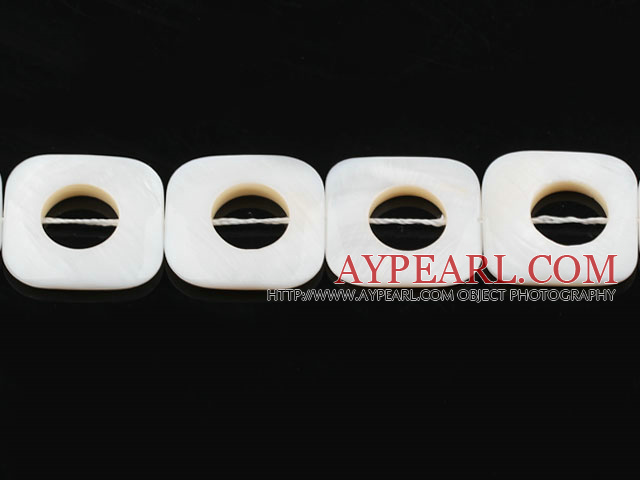 Shell Beads, White, 25*25mm fresh water, hollow out square shape, Sold per 15.7-inch strand