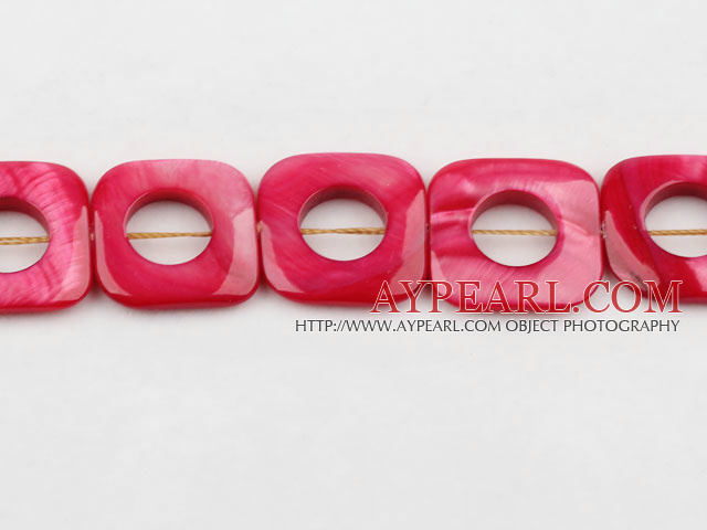 Shell Beads, Pink, 25*25mm fresh water, hollow out square shape, Sold per 15.7-inch strand