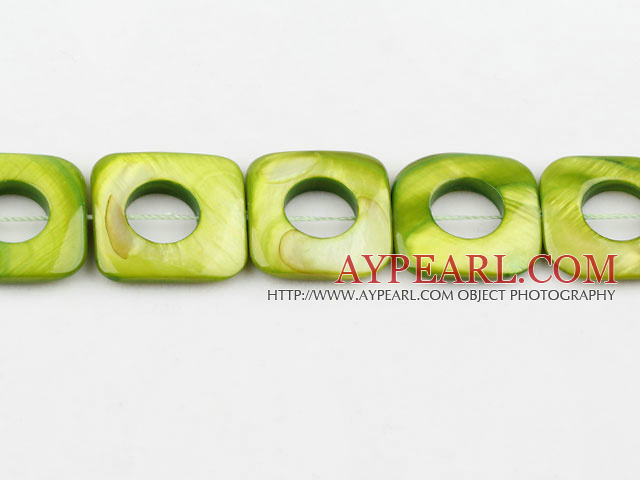 Shell Beads, Yellow green, 25*25mm fresh water, hollow out square shape, Sold per 15.7-inch strand