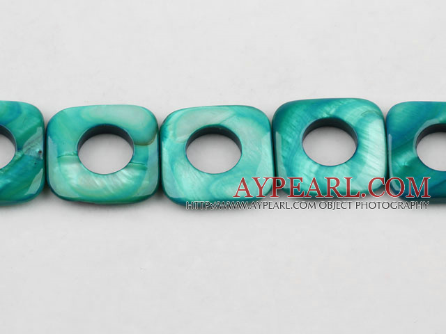 Shell Beads, Green, 25*25mm fresh water, hollow out square shape, Sold per 15.7-inch strand