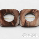 Shell Beads, Brown, 25*25mm fresh water, hollow out square shape, Sold per 15.7-inch strand