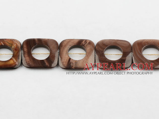 Shell Beads, Brown, 25*25mm fresh water, hollow out square shape, Sold per 15.7-inch strand