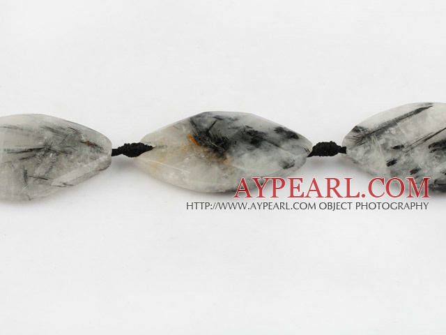 Rutilated Quartz Gemstone Beads, Black, 10*22*50mm faceted horse eye shape,Sold per 16.54-inch strands