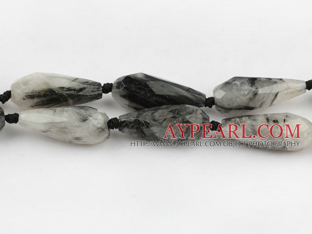 Rutilated Quartz Gemstone Beads, Black, 15*30mm faceted drop shape,Sold per 15.75-inch strands