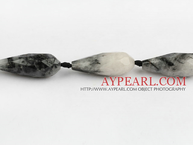 Rutilated Quartz Gemstone Beads, Black, 20*30mm faceted drop shape,Sold per 15.75-inch strands