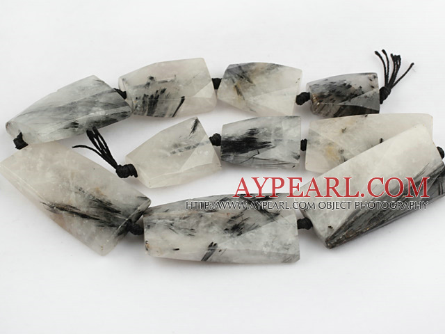 Rutilated Quartz Gemstone Beads, Black, 10*22*45mm faceted irregular,Sold per 16.14-inch strands