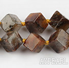 Gemstone Beads, 14*14mm rutilated quartz, stereo square,Sold per 15.75-inch strands