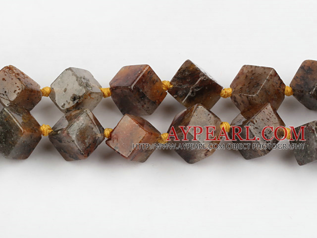 Gemstone Beads, 14*14mm rutilated quartz, stereo square,Sold per 15.75-inch strands