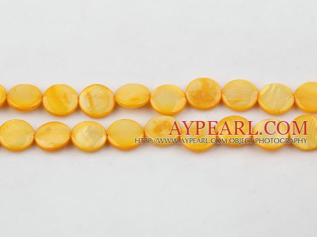 Shell Beads, Yellow, 10mm dyed round,Sold per 14.96-inch strand