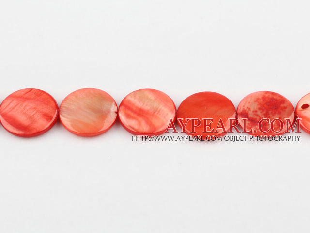 Shell Beads, Orangish Red, 20mm dyed round, Sold per 15-inch strand