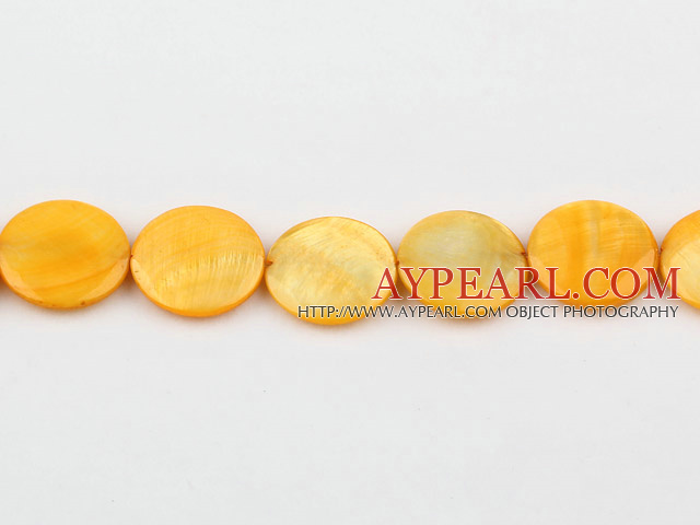 Shell Beads, Yellow, 20mm dyed round, Sold per 15-inch strand