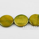 Shell Beads, Dark Yellowish Green, 20mm dyed round, Sold per 15-inch strand