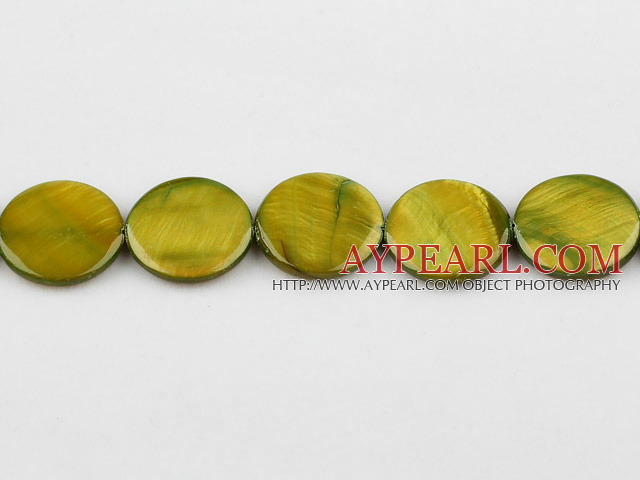 Shell Beads, Dark Yellowish Green, 20mm dyed round, Sold per 15-inch strand