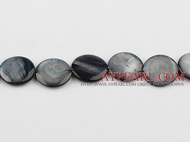 Shell Beads, Black, 20mm dyed round, Sold per 15-inch strand