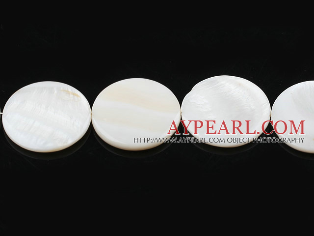 Shell Beads, White, 30mm round, Sold per 15-inch strand