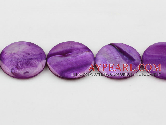 Shell Beads, Purple, 30mm dyed round, Sold per 15-inch strand