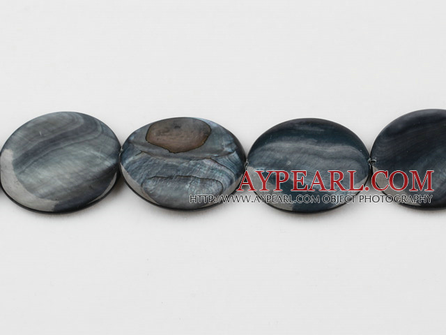 Shell Beads, Black, 30mm dyed round, Sold per 15-inch strand