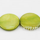 Shell Beads, Yellowish Green, 30mm dyed round, Sold per 15-inch strand