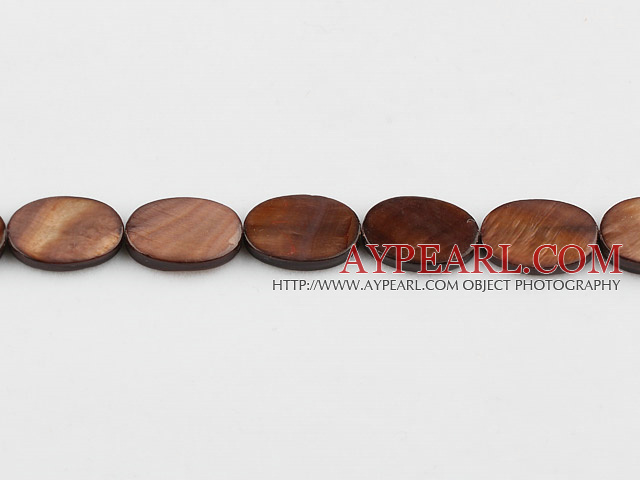 Shell Beads, Brown, 15*20*3mm dyed egg shape, Sold per 15-inch strand