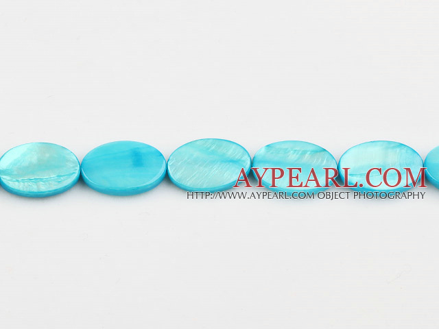 Shell Beads, Turquoise Blue Color, 15*20*3mm dyed egg shape, Sold per 15-inch strand