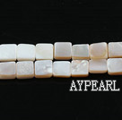 Shell Beads, White, 8*8*2mm square, Sold per 15-inch strand