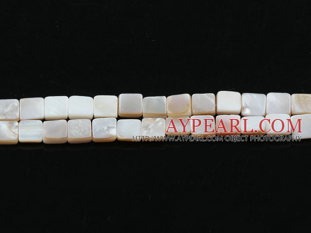 Shell Beads, White, 8*8*2mm square, Sold per 15-inch strand