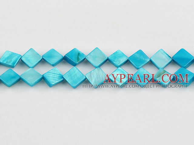 Shell Beads, Turquoise Blue, 8*8mm dyed opposite angles , Sold per 15-inch strand