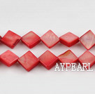 Shell Beads, Red, 8*8mm dyed opposite angles , Sold per 15-inch strand