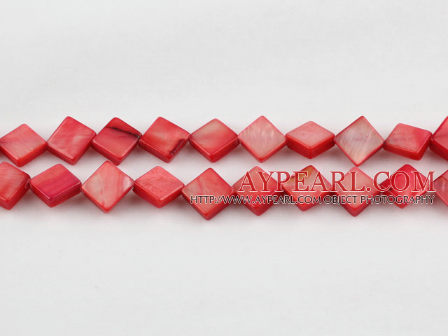 Shell Beads, Red, 8*8mm dyed opposite angles , Sold per 15-inch strand