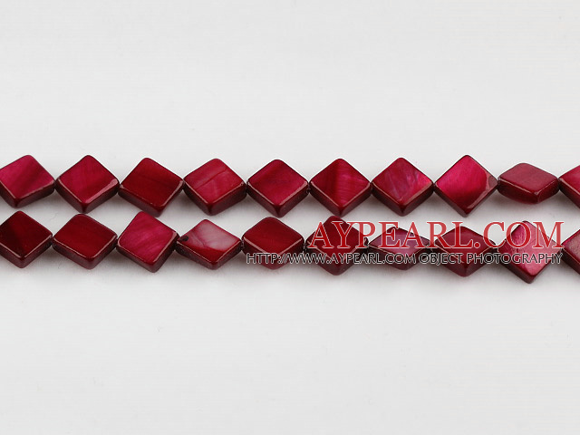 Shell Beads, Wine Red, 8*8mm dyed opposite angles , Sold per 15-inch strand