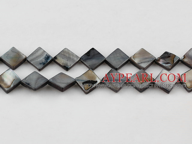 Shell Beads, Black, 10*10mm dyed opposite angles , Sold per 15-inch strand