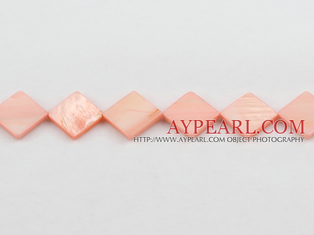 Shell Beads, Baby Pink, 15*15mm dyed opposite angles , Sold per 15-inch strand