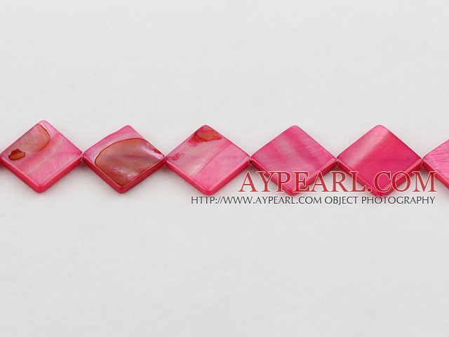 Shell Beads, Wine Red, 15*15mm dyed opposite angles , Sold per 15-inch strand
