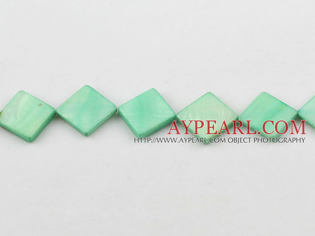 Shell Beads, Light Green, 15*15mm dyed opposite angles , Sold per 15-inch strand