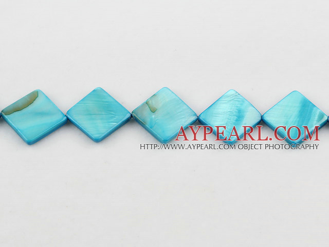 Shell Beads, Blue, 15*15mm dyed opposite angles , Sold per 15-inch strand