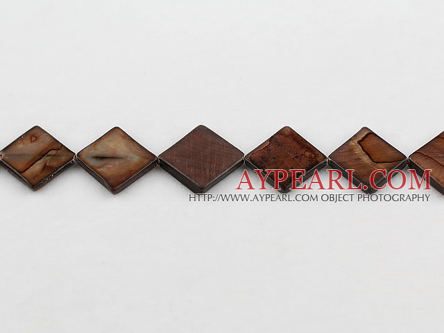 Shell Beads, Brown, 15*15mm dyed opposite angles , Sold per 15-inch strand
