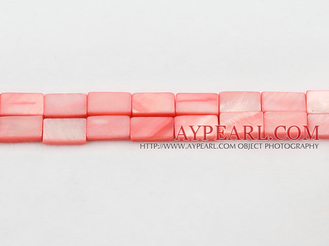 Shell Beads, Watermelon Red, 7*12mm dyed rectangle, Sold per 15-inch strand