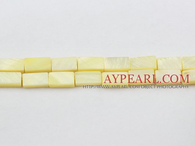 Shell Beads, Light Yellow, 7*12mm dyed rectangle, Sold per 15-inch strand