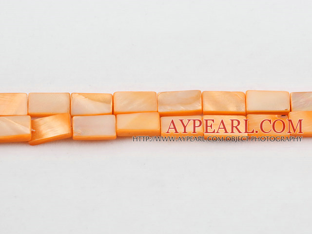 Shell Beads, Light Orange, 7*12mm dyed rectangle, Sold per 15-inch strand