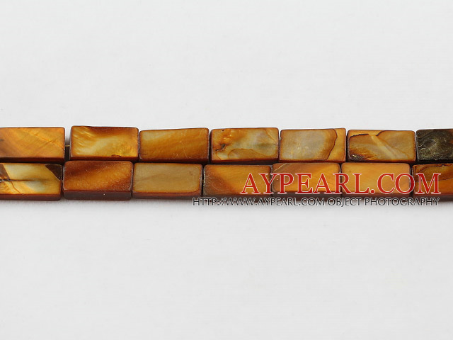 Shell Beads, Brown, 7*12mm dyed rectangle, Sold per 15-inch strand