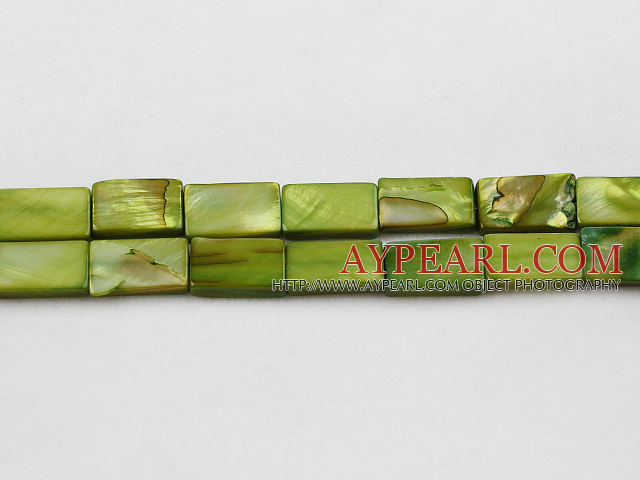 Shell Beads, Dyed olive green, 10*14mm dyed rectangle shape, Sold per 15-inch strand