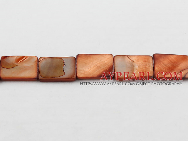 Shell Beads, Brown, 3*15*20mm dyed rectangle, Sold per 15-inch strand