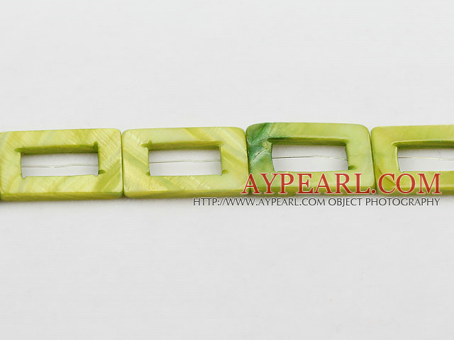 Shell Beads, Fruit Green, 20*30mm dyed rectangle hollow out, Sold per 15-inch strand