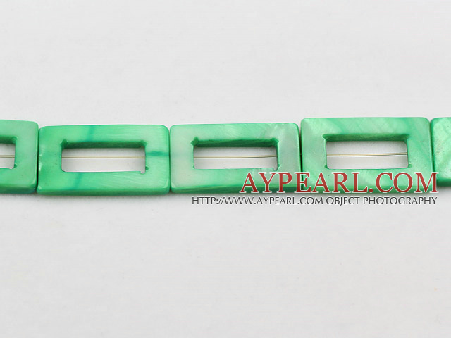 Shell Beads, Green, 20*30mm dyed rectangle hollow out, Sold per 15-inch strand
